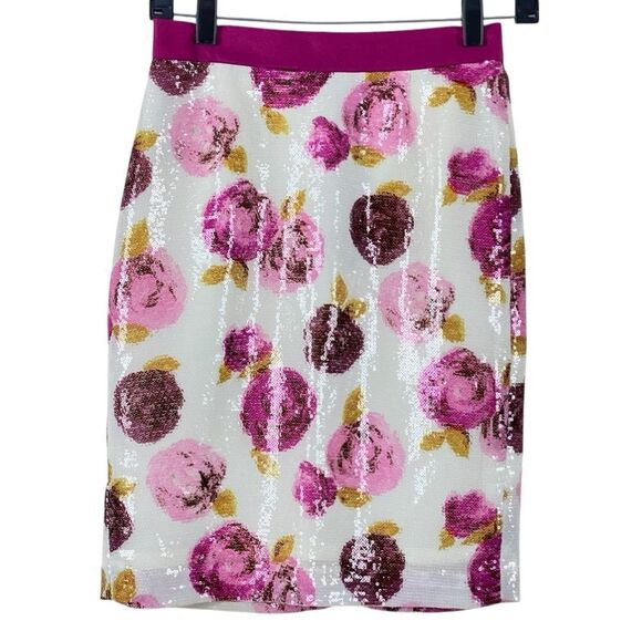 Kate Spade Kayla Bella Roses Floral Print Sequin Pencil Skirt Sz 0 - Picture 1 of 11